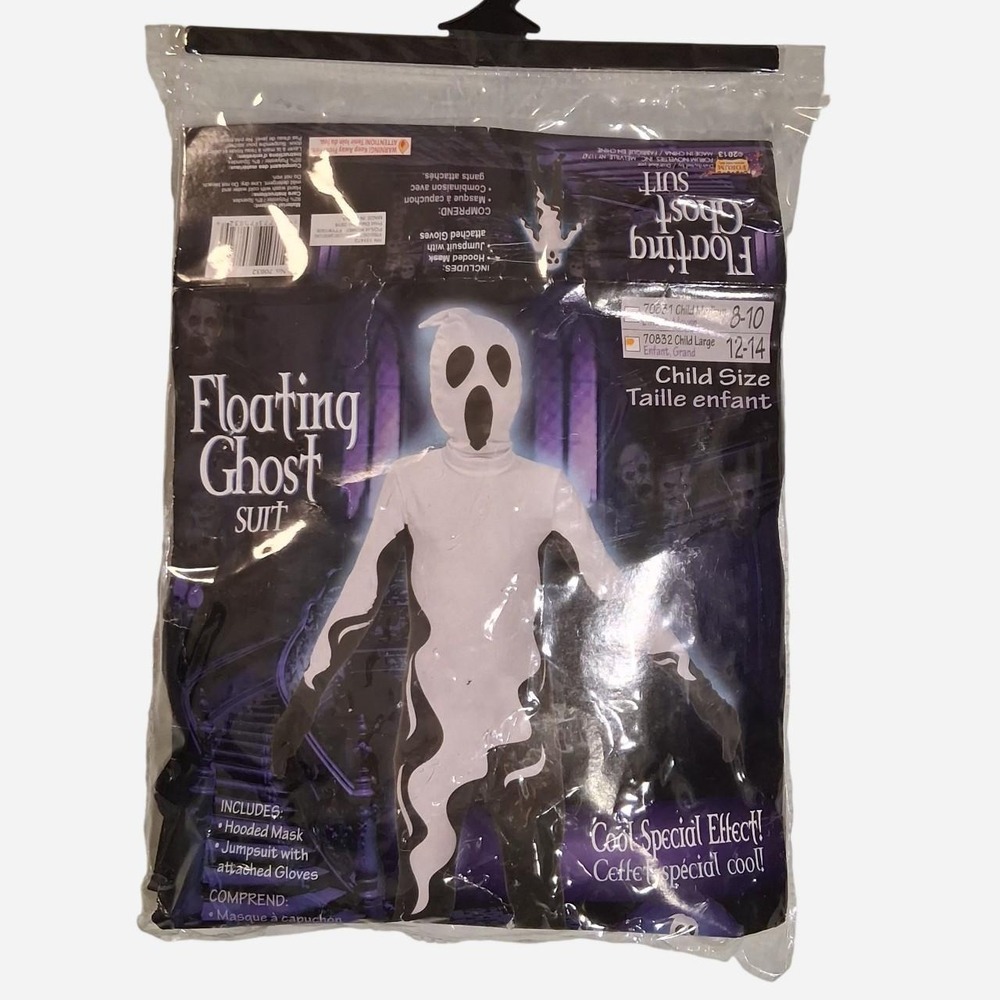 Kids unisex white/black ghost costume with mask   size Large 12-14
